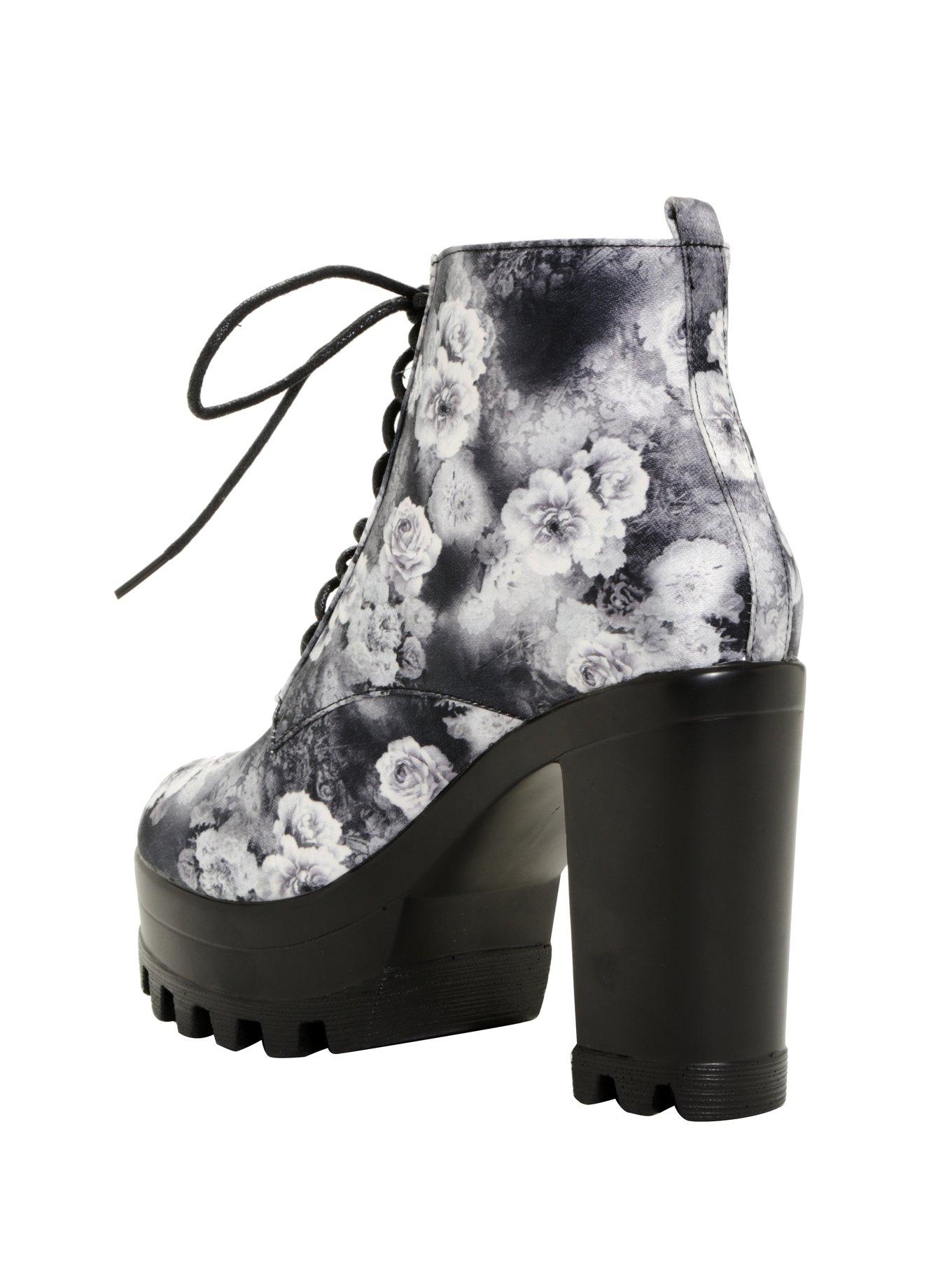 Black & White Floral Platform Booties, , alternate