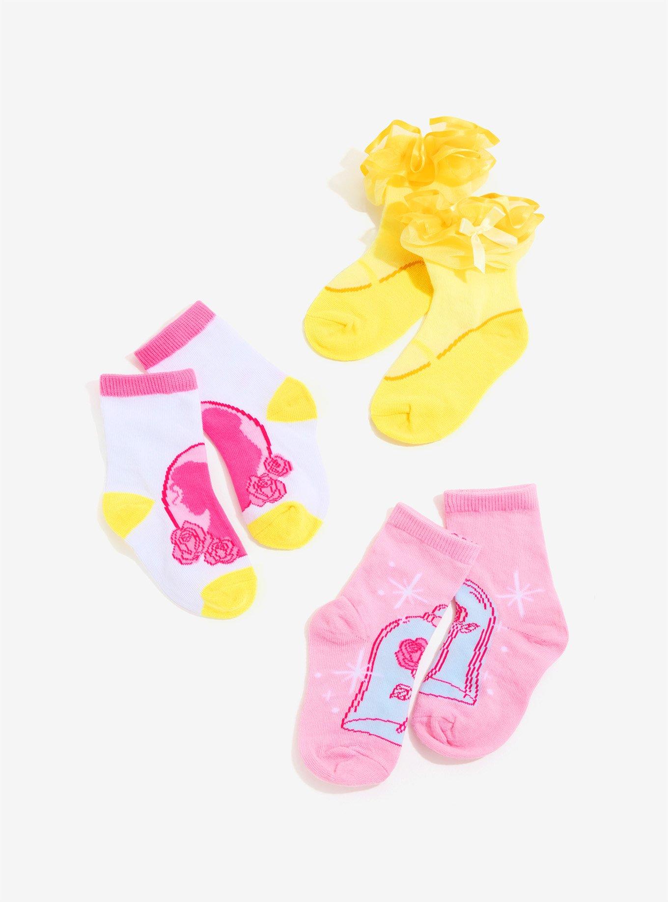 Disney Beauty And The Beast Ruffled Kids Socks 3 Pair, , alternate