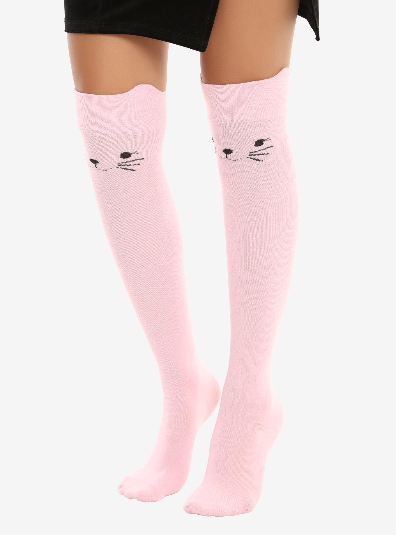 Blackheart Pink Kitty Over-The-Knee Socks, , alternate