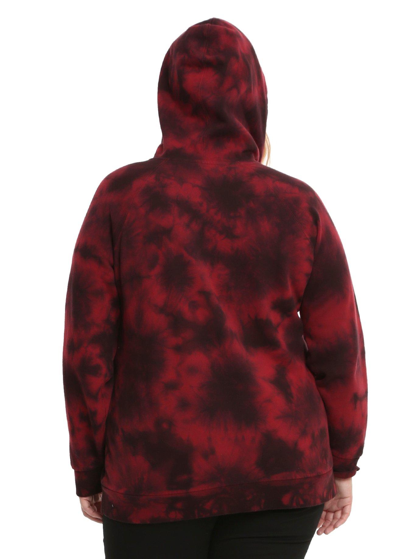 Red & Black Tie-Dye Lace-Up Girls Hoodie Plus Size, , alternate