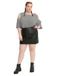 Black Faux Leather Zip Front Mini Skirt Plus Size, , alternate