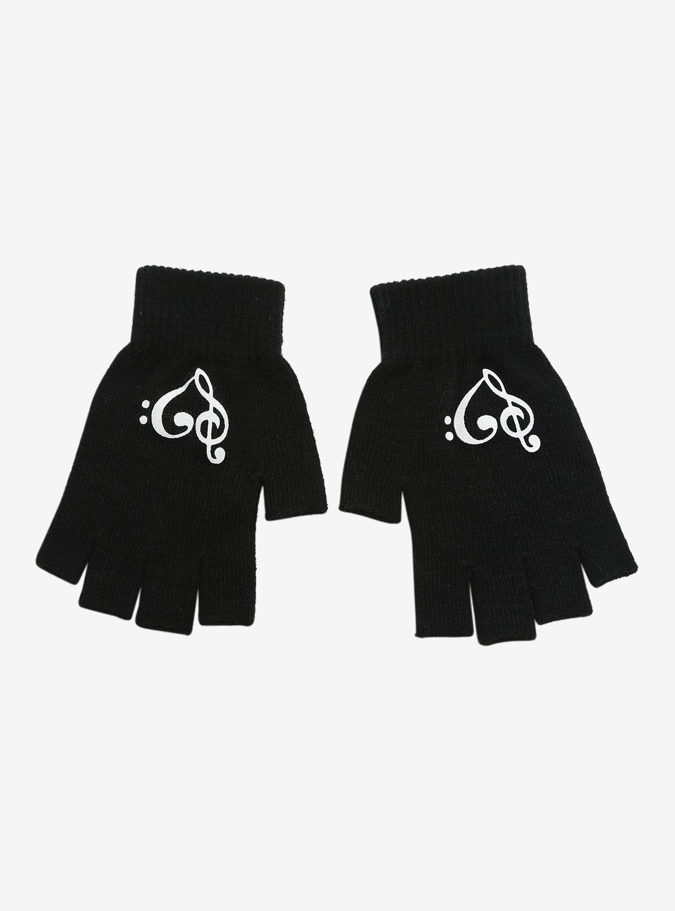 Black Music Clef Fingerless Gloves, , alternate