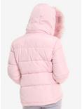 Pink Faux Fur Hood Puffy Girls Jacket, , alternate