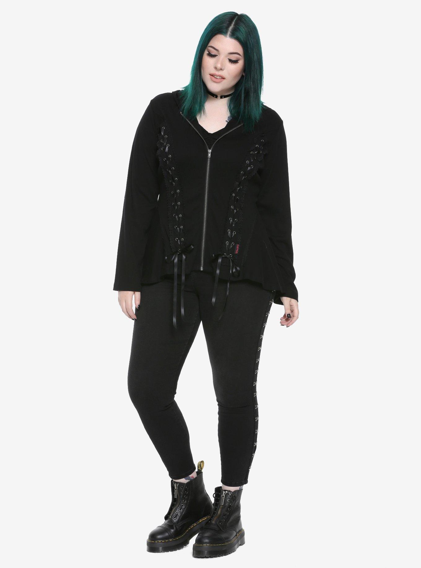 Royal Bones By Tripp Black Lace-Up Girls Hoodie Plus Size, , alternate