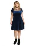 Blue Velvet Swiss Dot Yoke Dress Plus Size, BLUE, alternate