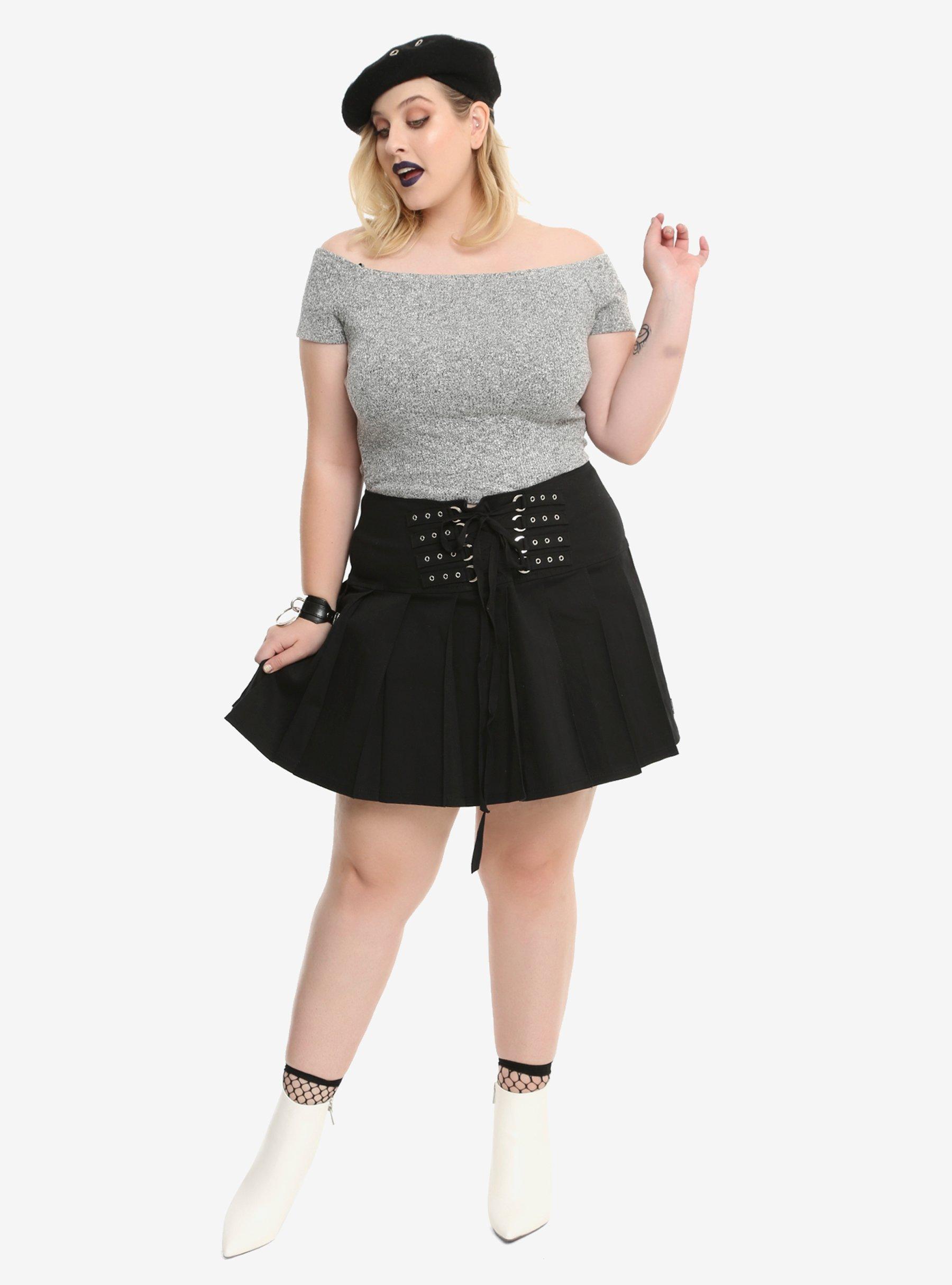 Royal Bones By Tripp Black Lace-Up Pleated Skirt Plus Size, , alternate