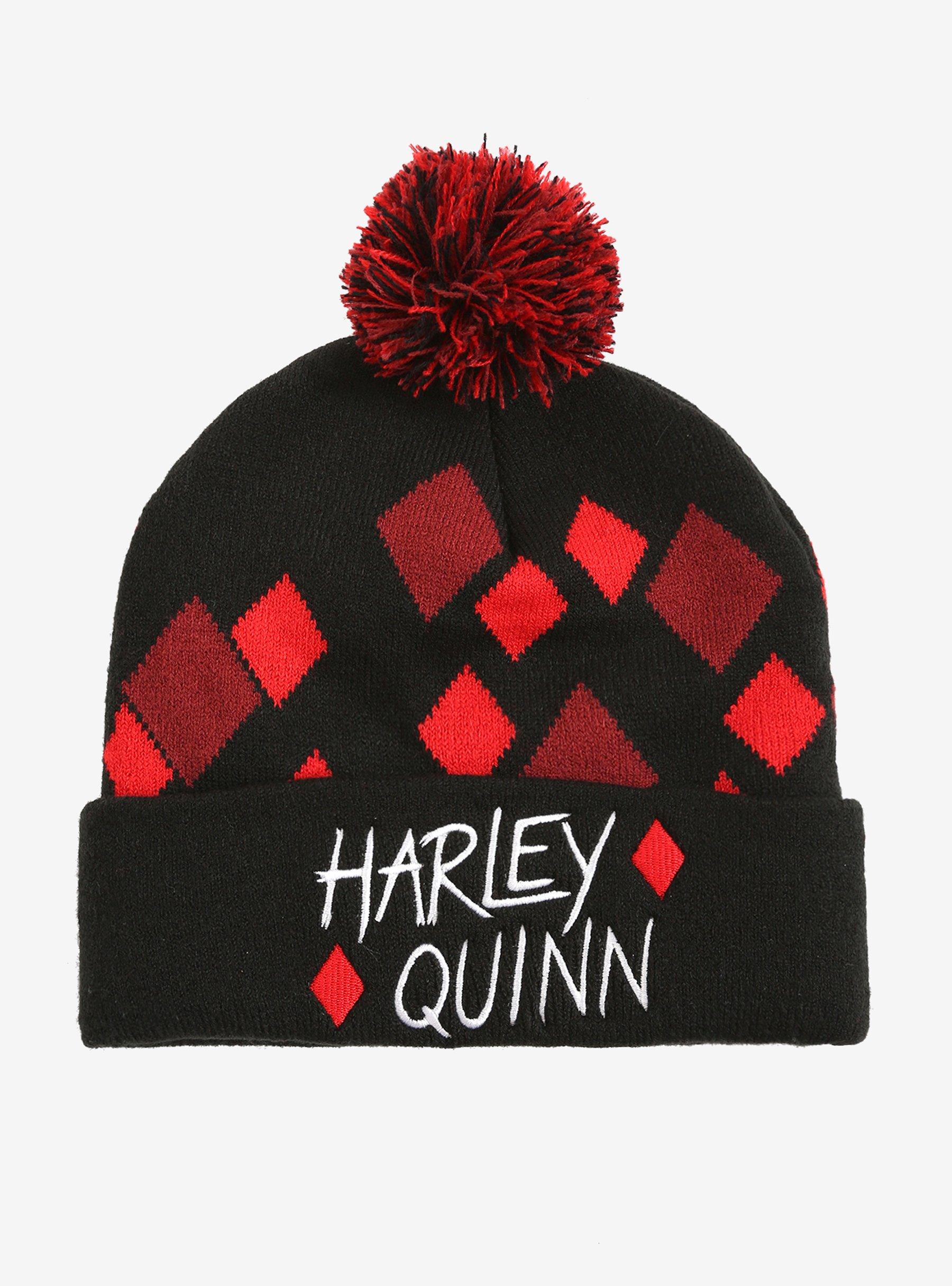 Harley Quinn Diamond Pom Watchman Beanie, , alternate