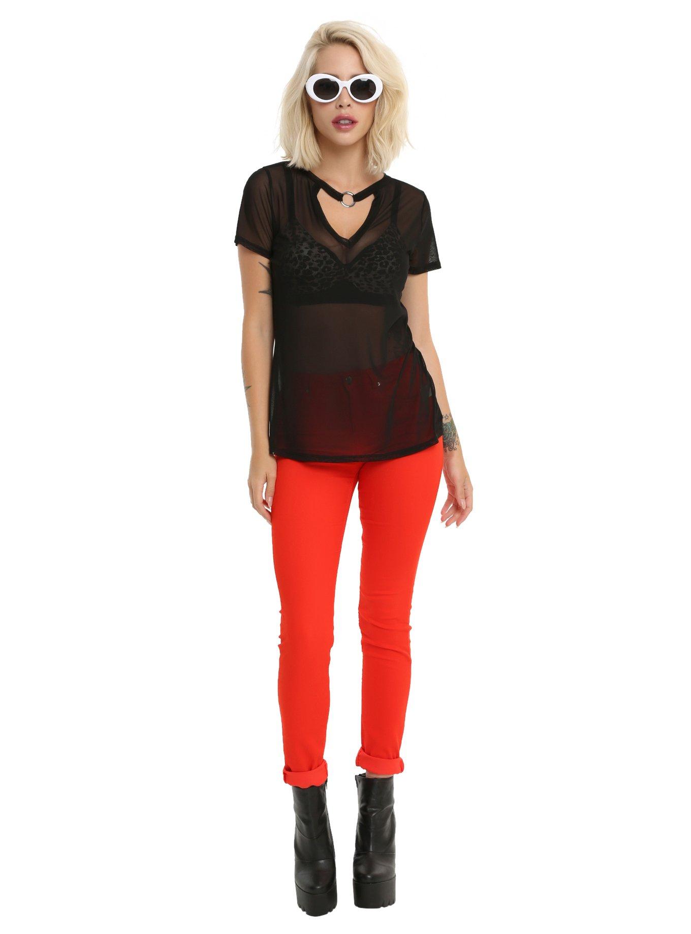 Black Mesh Choker Girls Top, , alternate