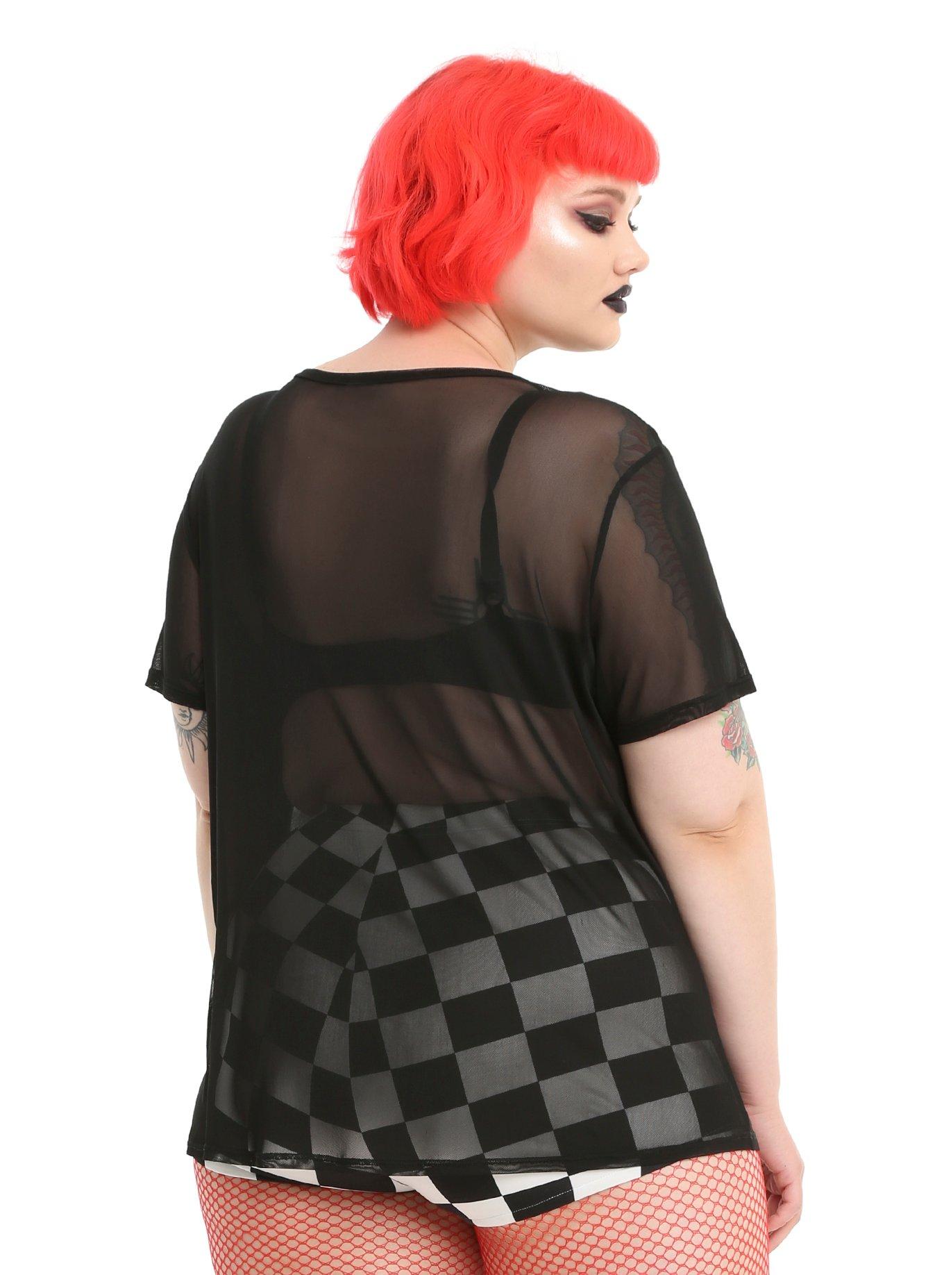 Black Mesh Choker Girls Top Plus Size, , alternate