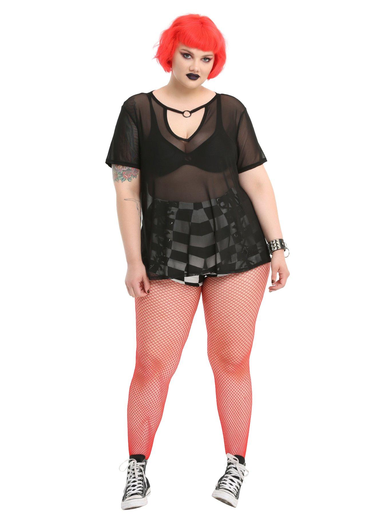 Black Mesh Choker Girls Top Plus Size, , alternate