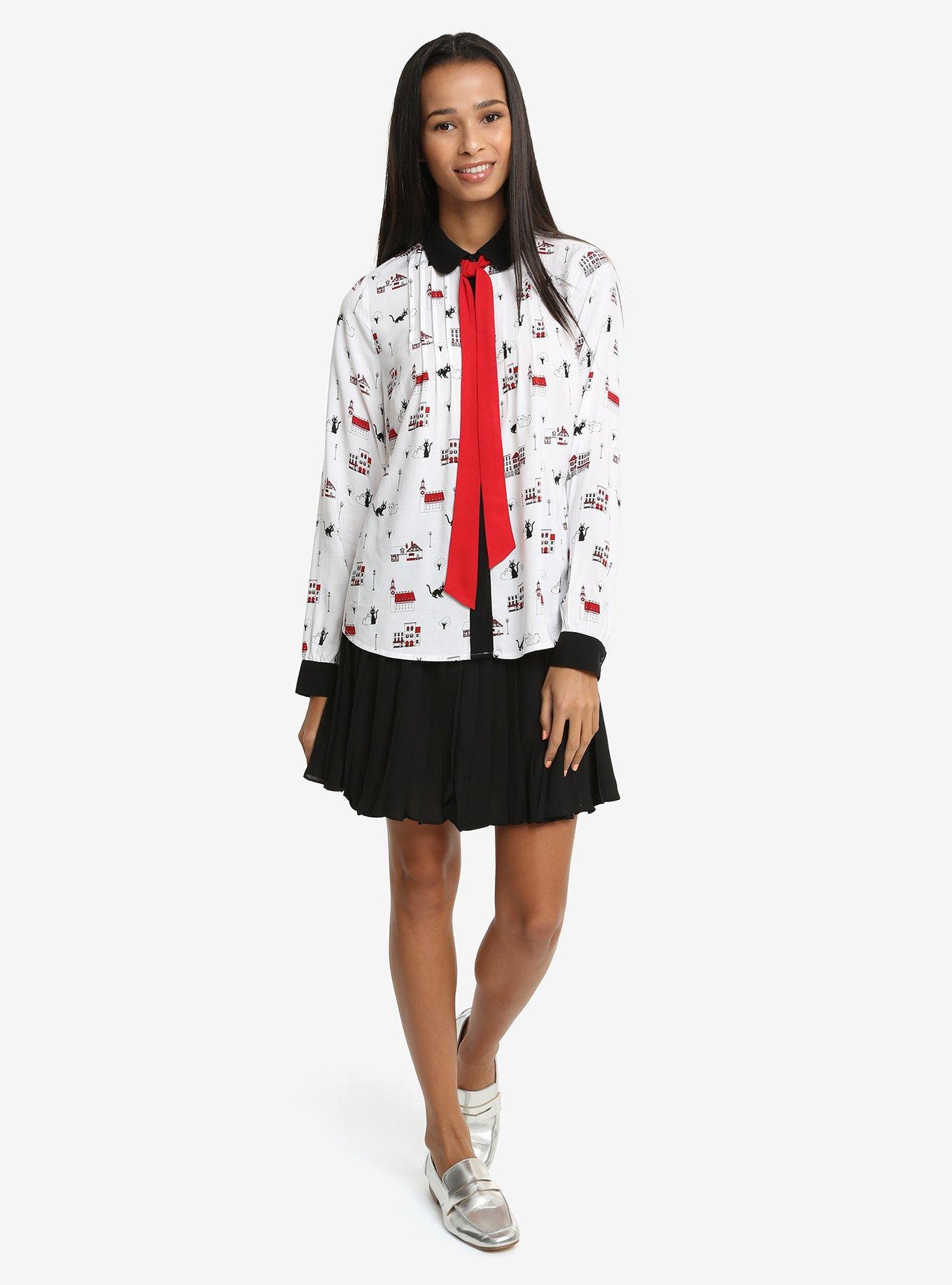 Studio Ghibli Kiki's Delivery Service Jiji & Lily Town Pattern Blouse, , alternate