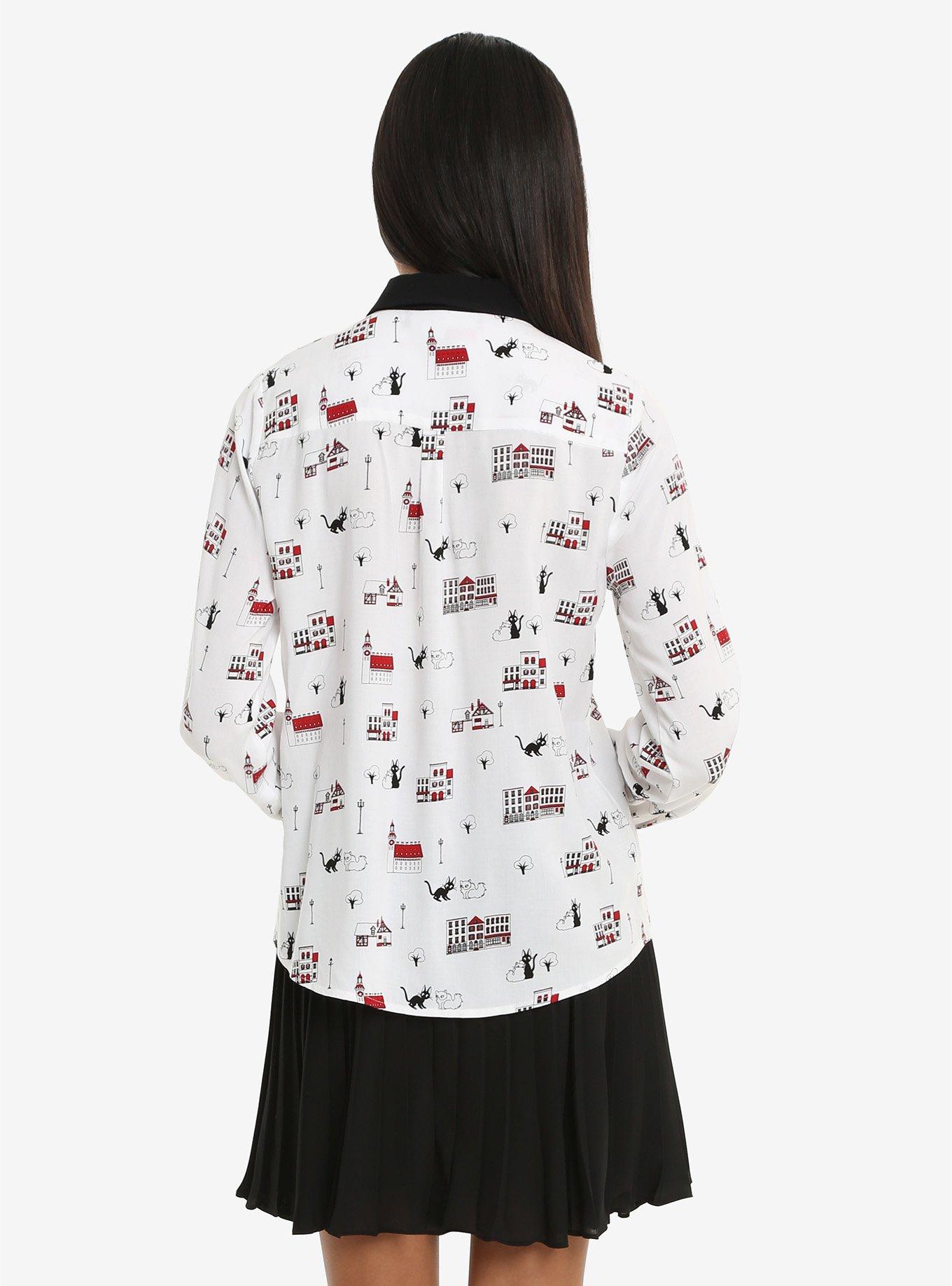 Studio Ghibli Kiki's Delivery Service Jiji & Lily Town Pattern Blouse, , alternate