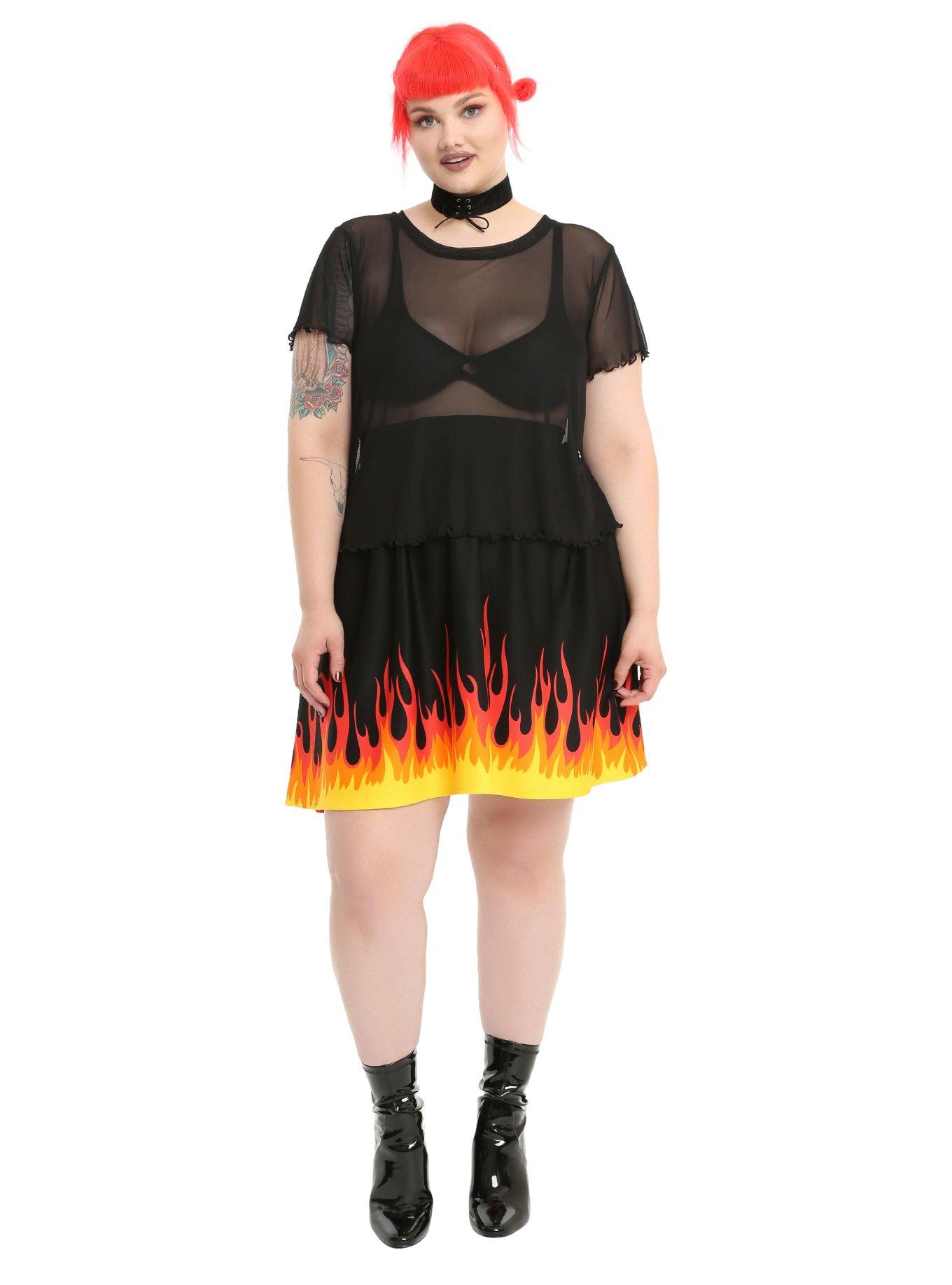 Black Mesh Girls Top Plus Size, , alternate