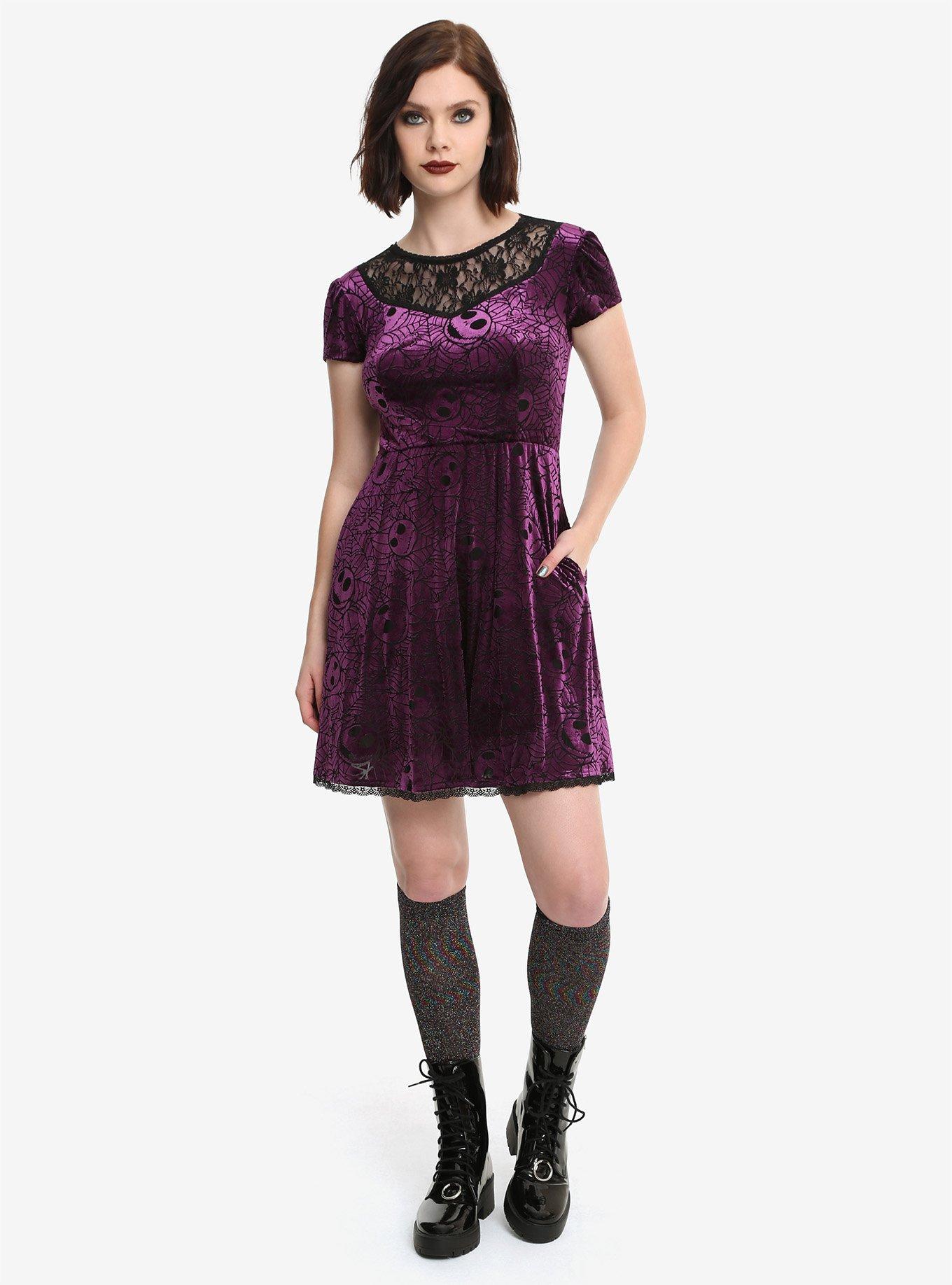 The Nightmare Before Christmas Purple Web Burnout Dress, BLACK, alternate