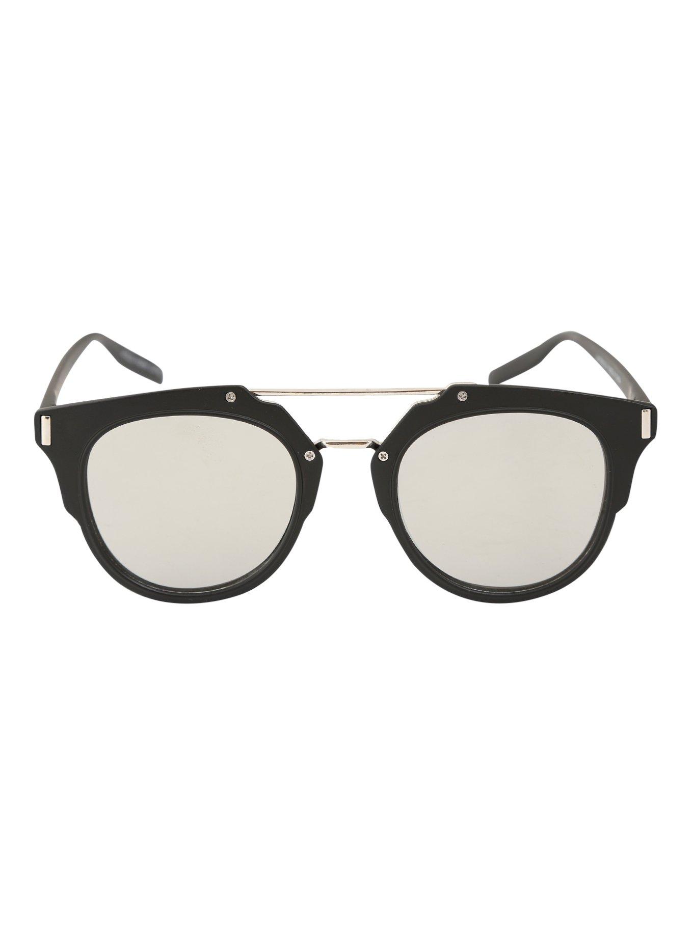 Black Mirror Lenses Retro Brow Bar Sunglasses, , alternate