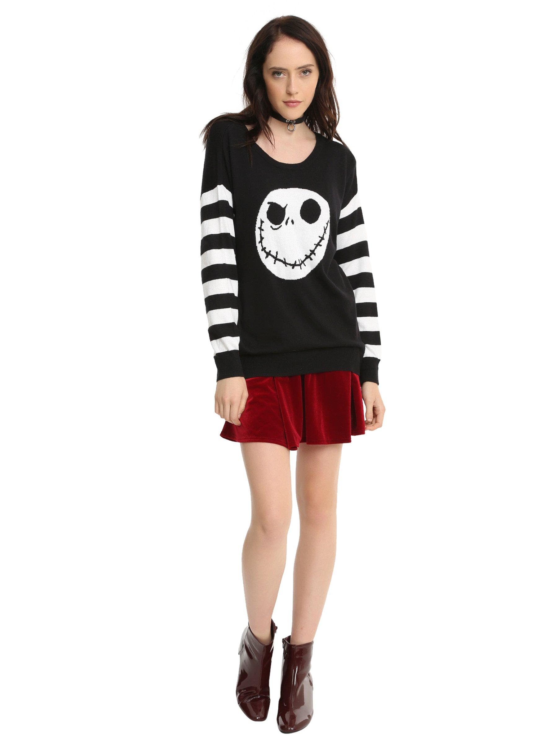 The Nightmare Before Christmas Jack Skellington Striped Sleeve Girls Sweater, , alternate