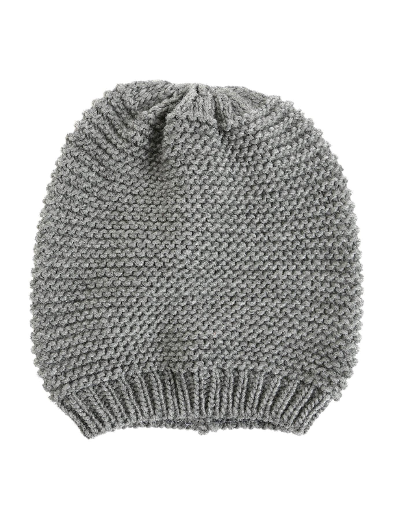 Oversized Grey Heavy Knit Slouch Beanie, , alternate