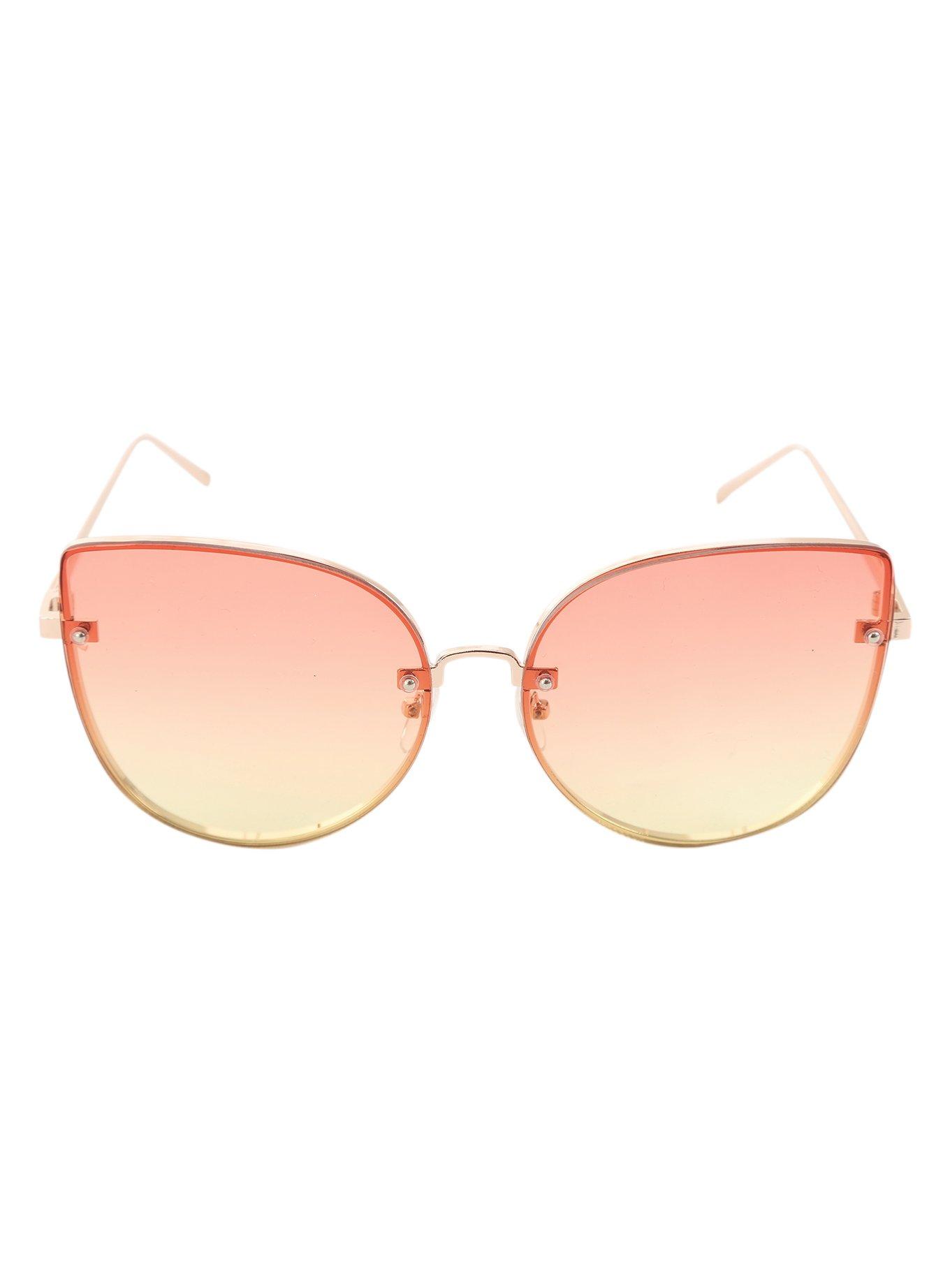Cat Eye Pink & Green Mirror Lens Sunglasses, , alternate