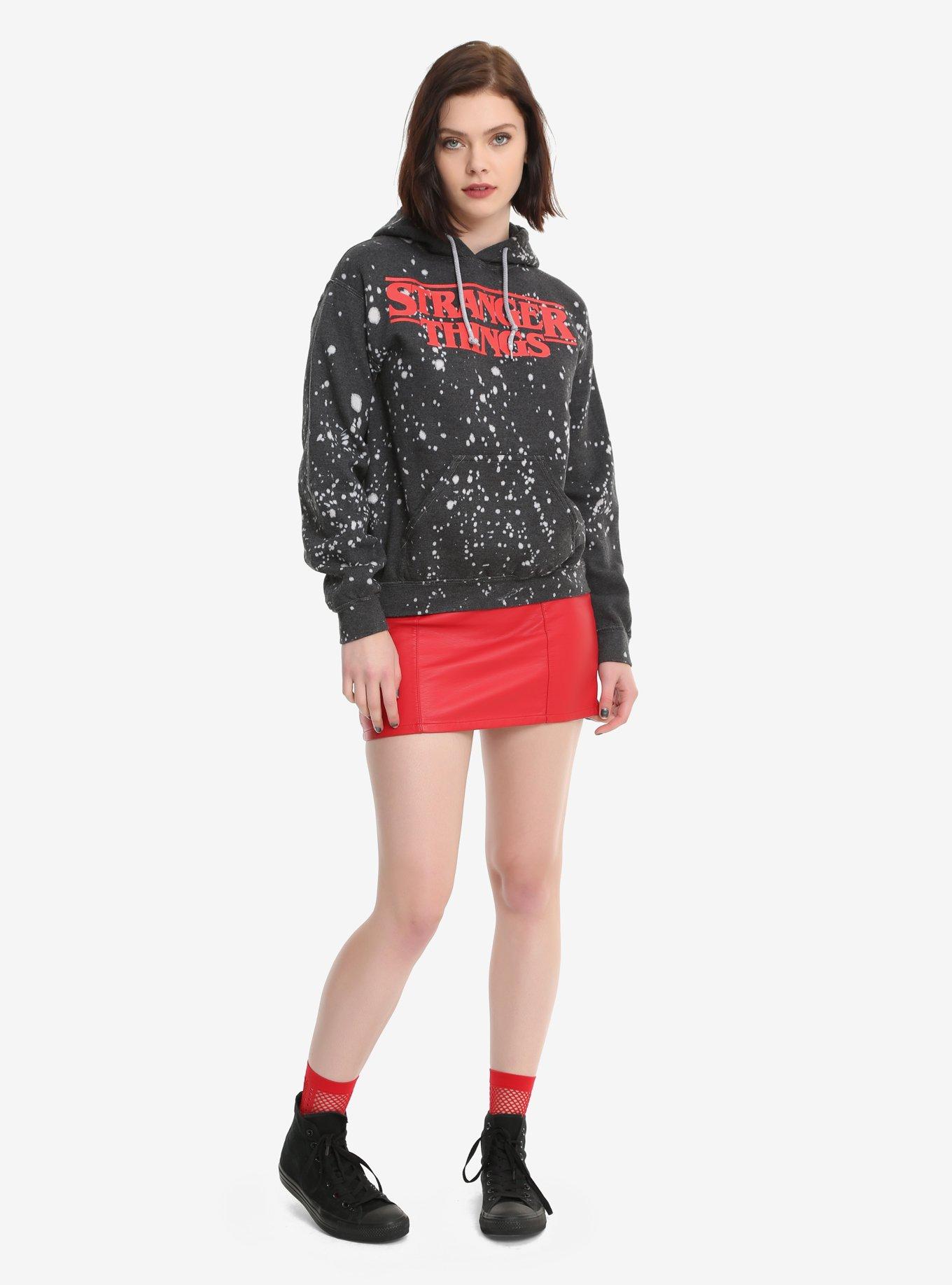 Stranger Things Logo Bleach Splatter Girls Hoodie, , alternate