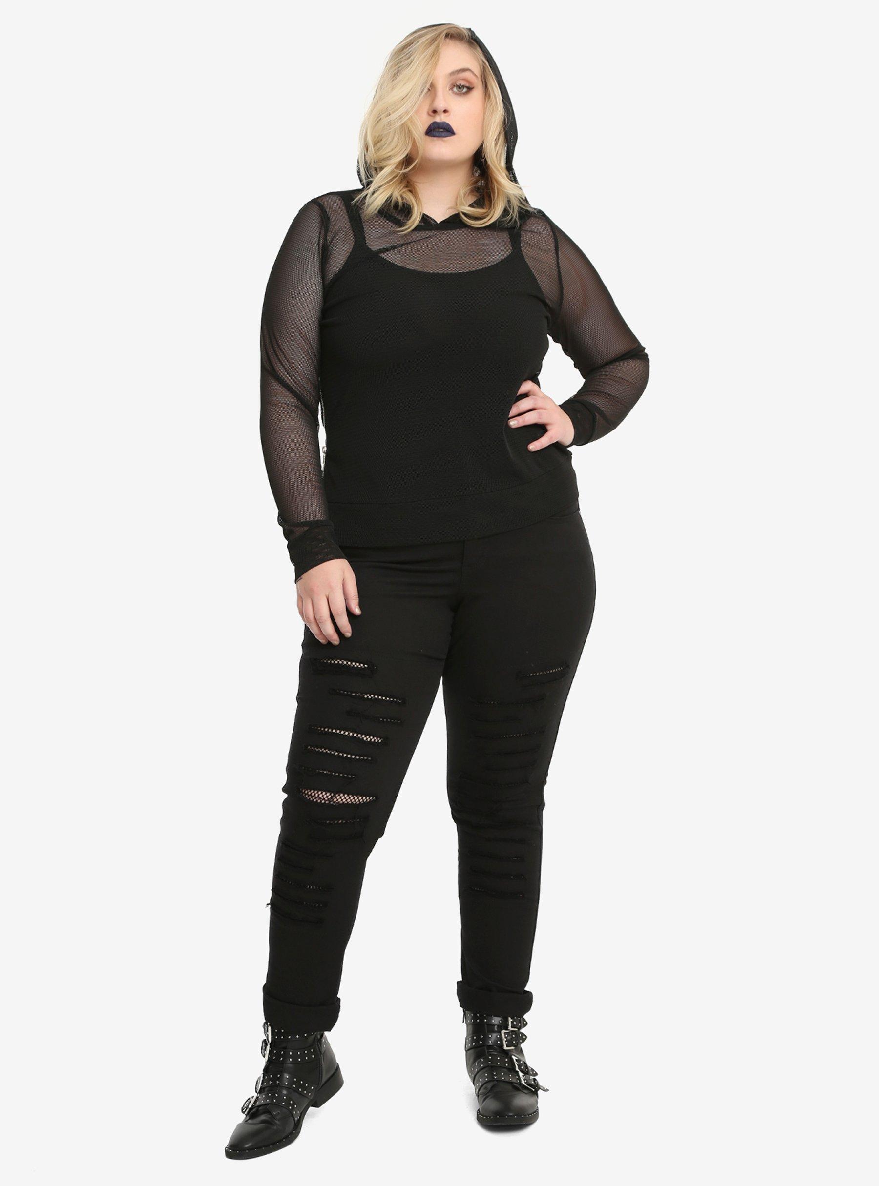 Royal Bones By Tripp Black Fishnet Skinny Jeans Plus Size, BLACK, alternate