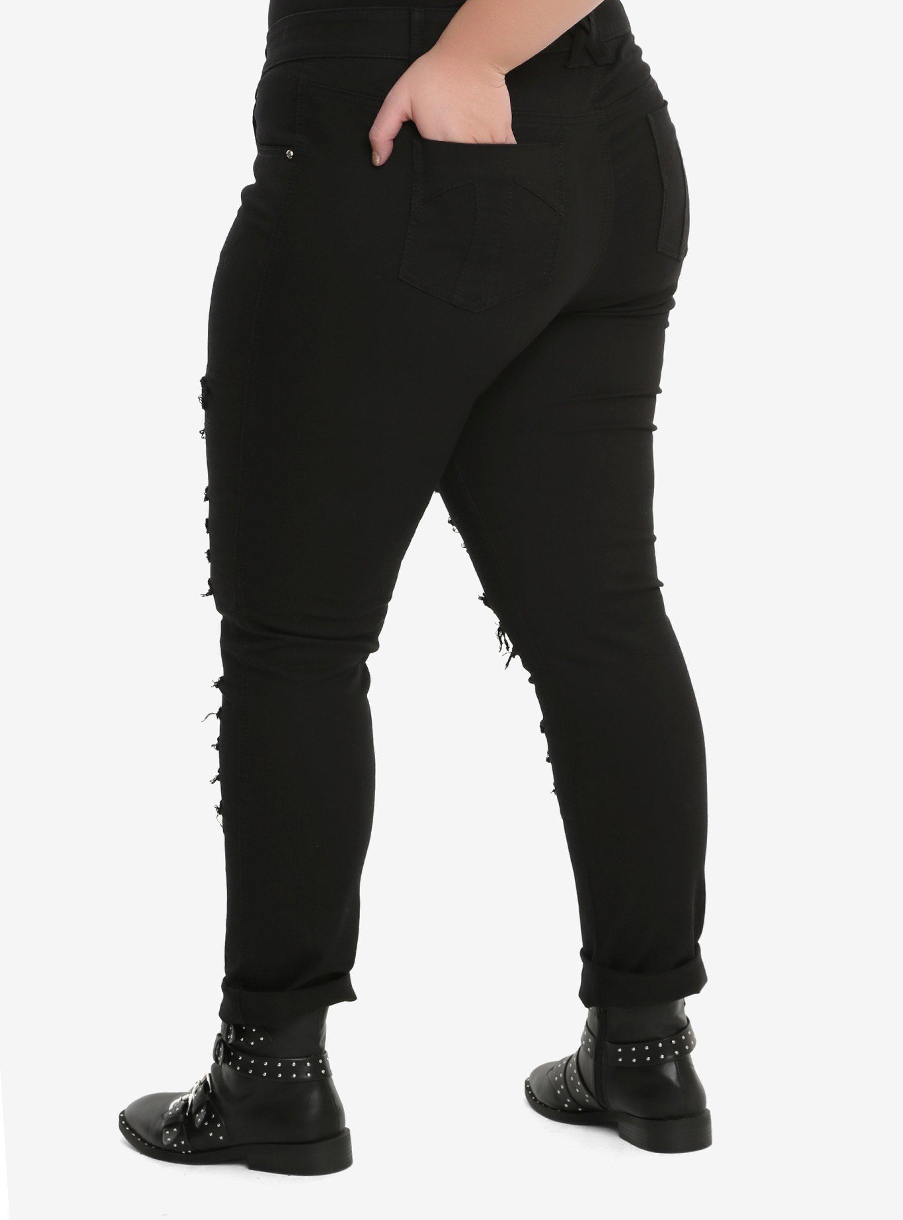 Royal Bones By Tripp Black Fishnet Skinny Jeans Plus Size, BLACK, alternate