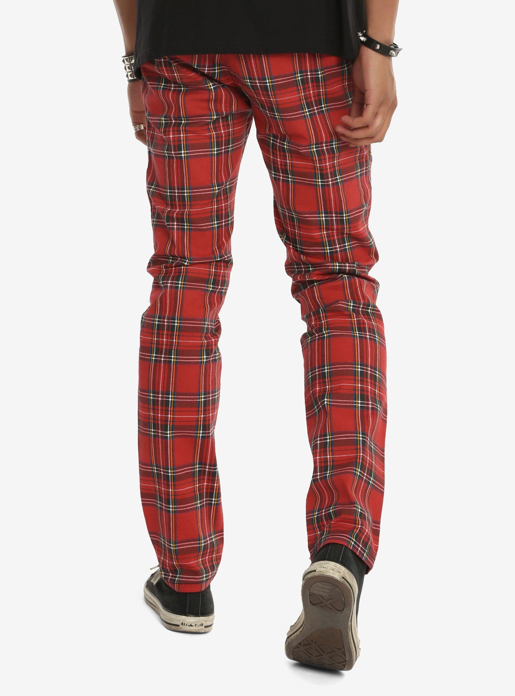 Tripp Red Tartan Plaid Skinny Pants, RED, alternate