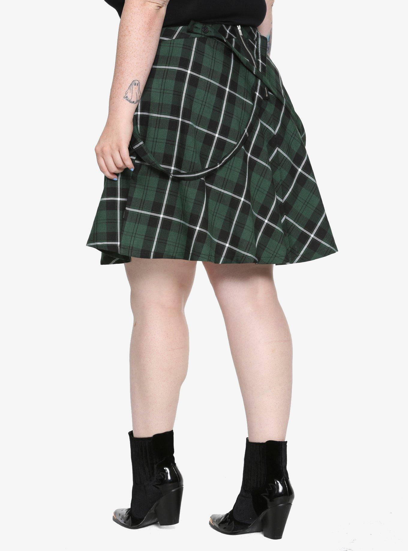Tripp Green Plaid Suspenders Skirt Plus Size, , alternate
