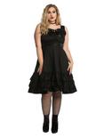 Black Bow Front Sleeveless Ruffle Dress Plus Size, , alternate