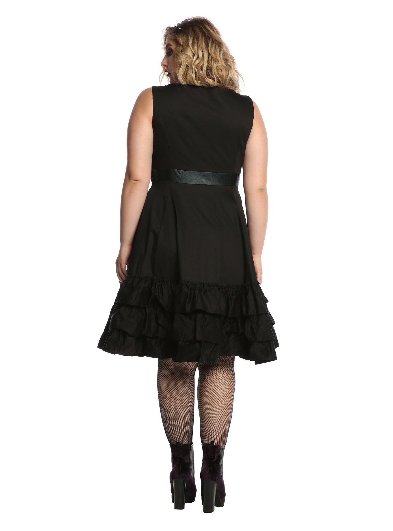 Black Bow Front Sleeveless Ruffle Dress Plus Size, , alternate