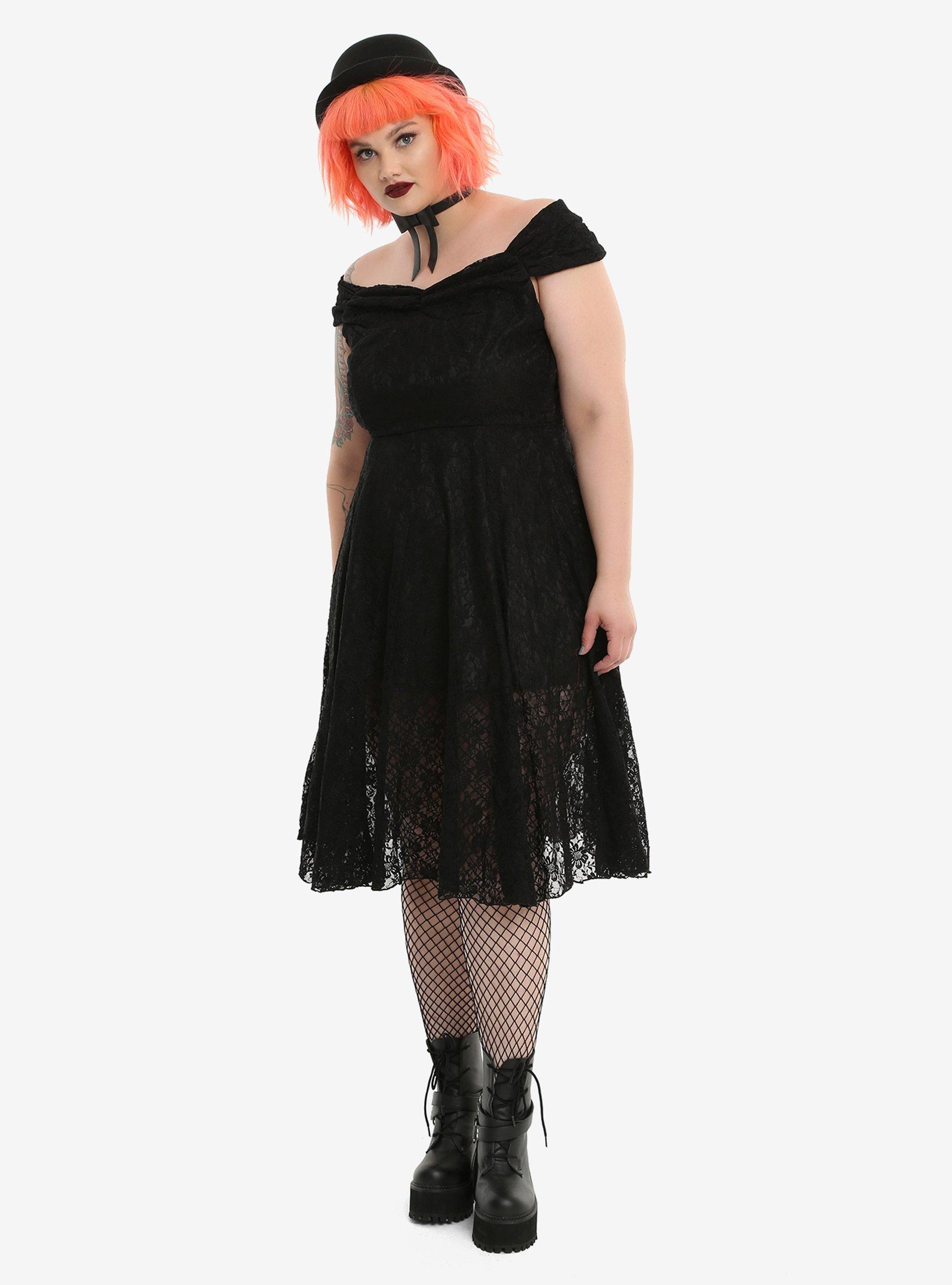 Black Lace Layered Dress Plus Size, , alternate