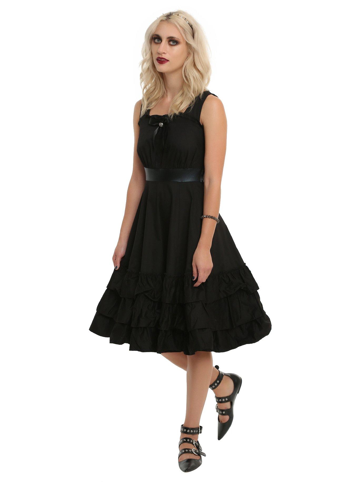 Black Bow Front Sleeveless Ruffle Dress, , alternate