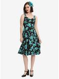 Black & Turquoise Floral Swing Dress, , alternate