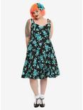 Black & Turquoise Floral Swing Dress Plus Size, , alternate