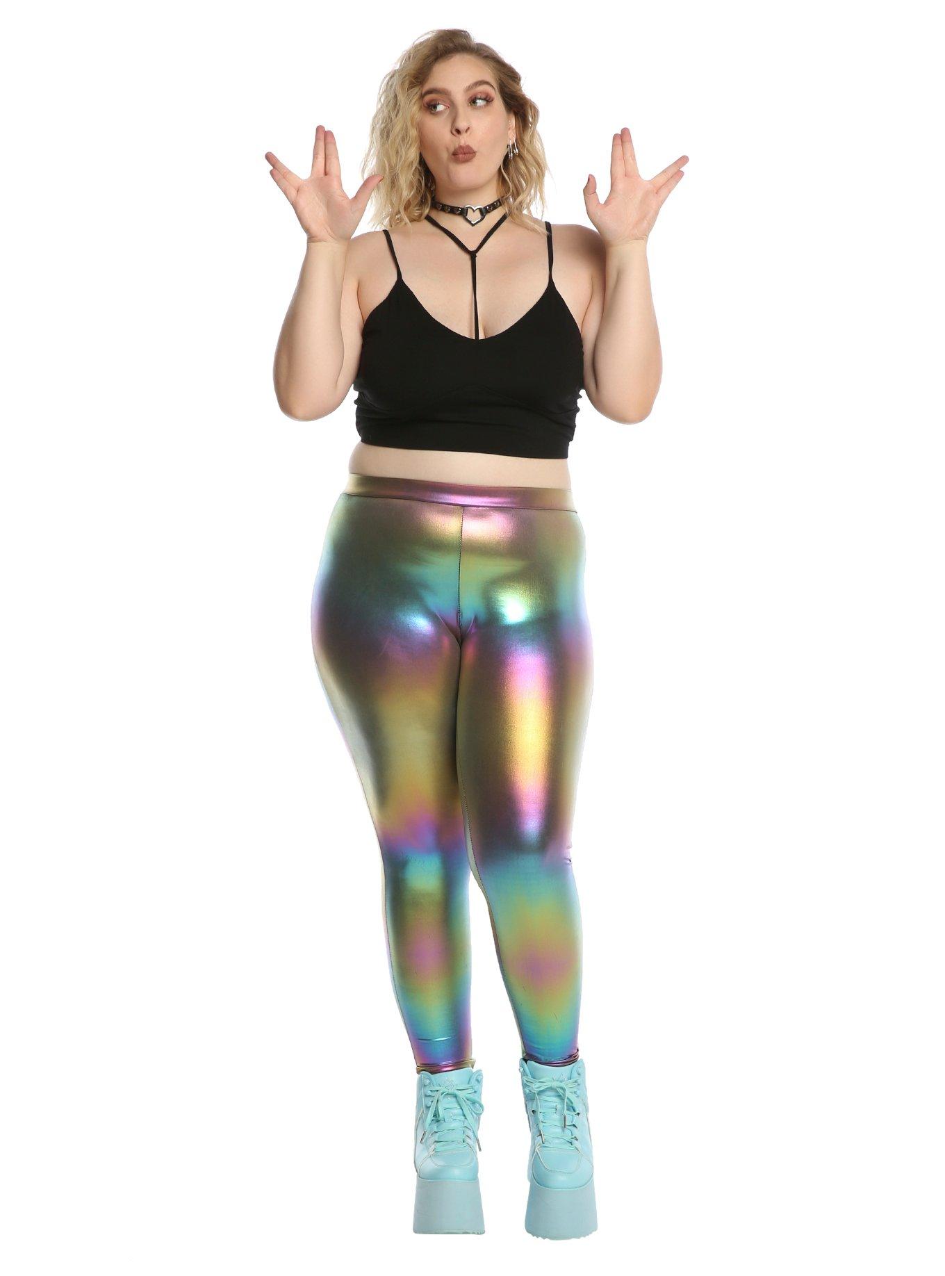 Metallic Rainbow Leggings Plus Size, , alternate