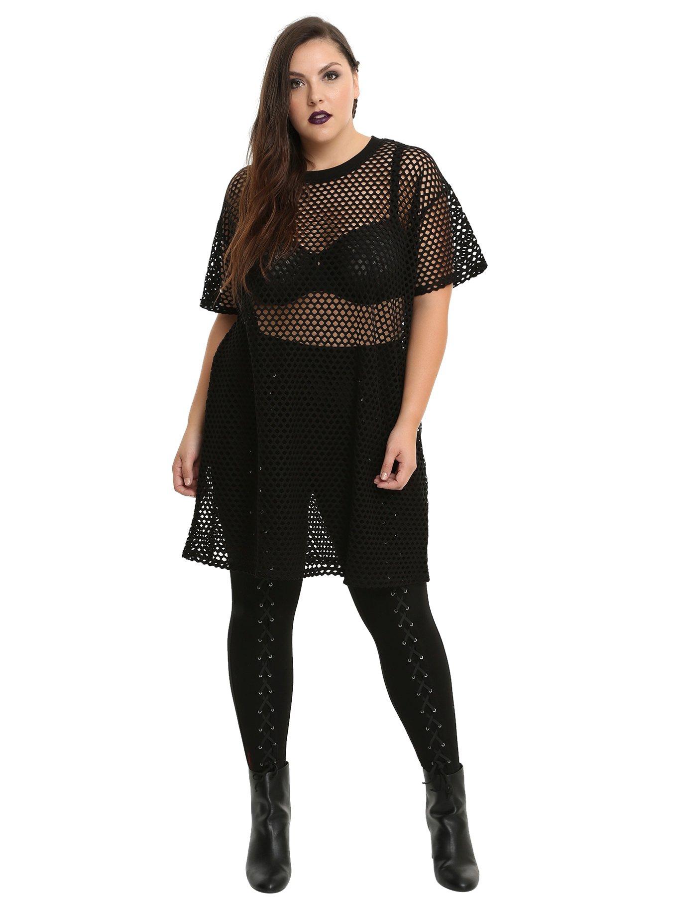 Black Fishnet Dress Plus Size, , alternate