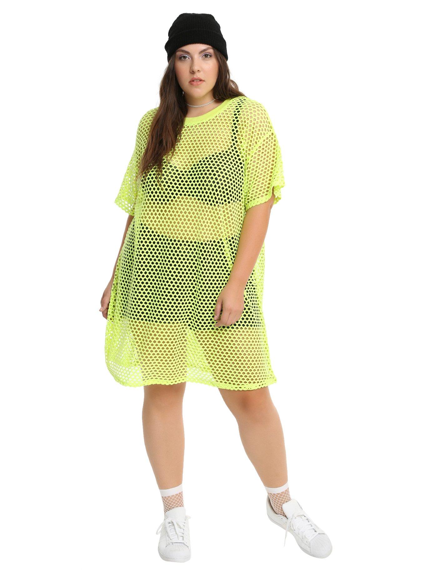 Neon Green Fishnet Dress Plus Size, , alternate