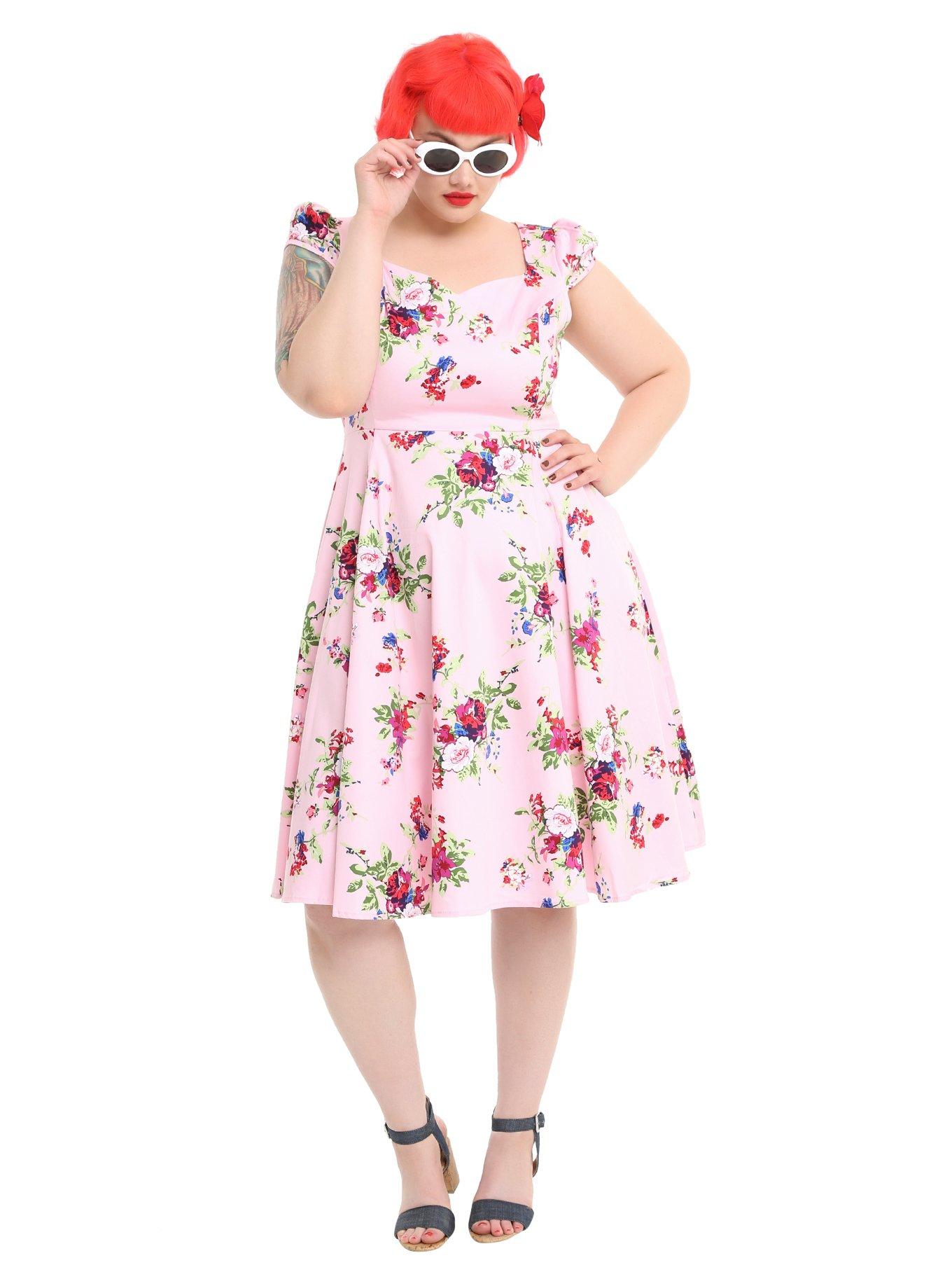 Pink Floral Swing Dress Plus Size, , alternate