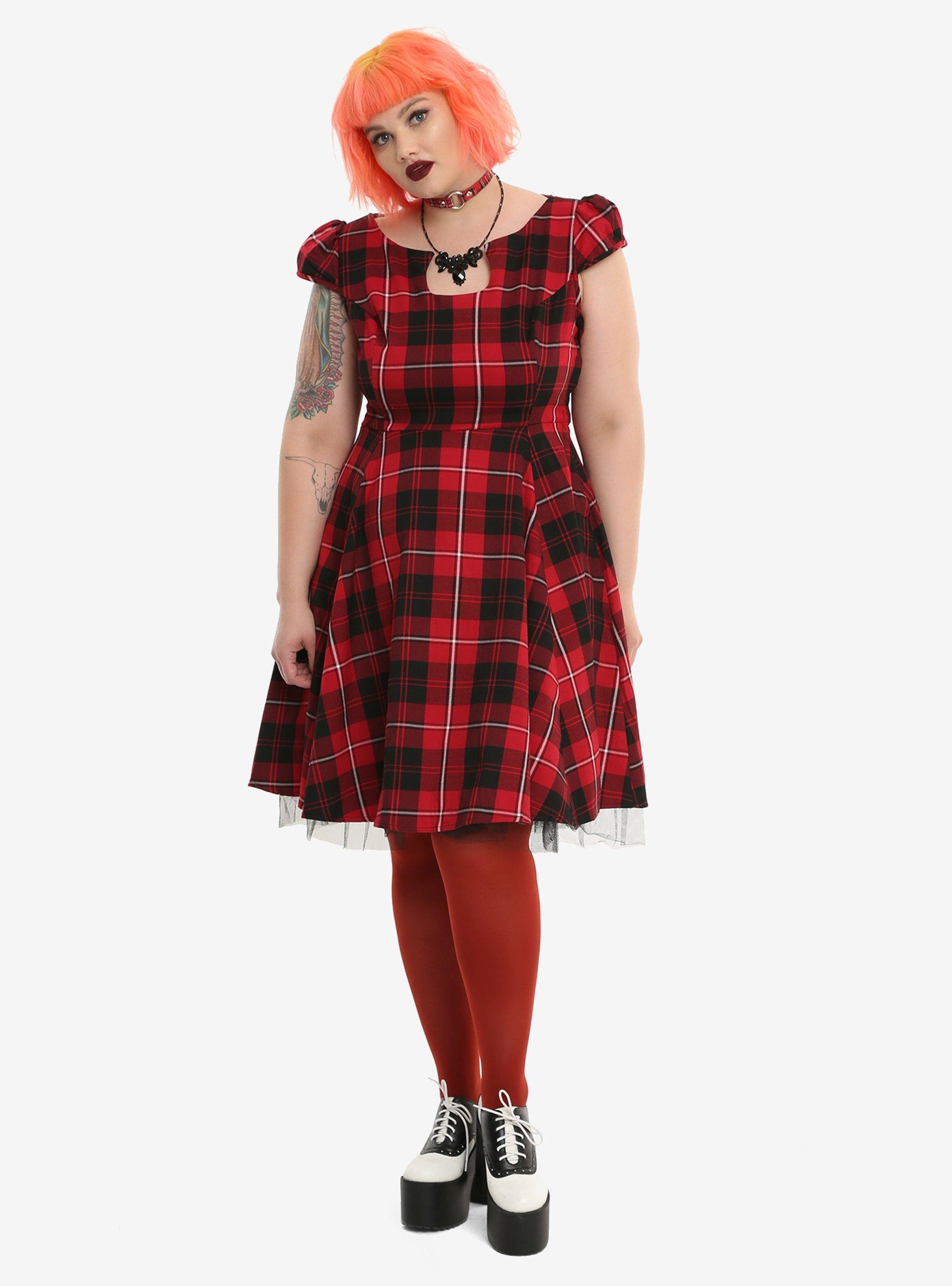 Red Plaid Swing Dress Plus Size, , alternate