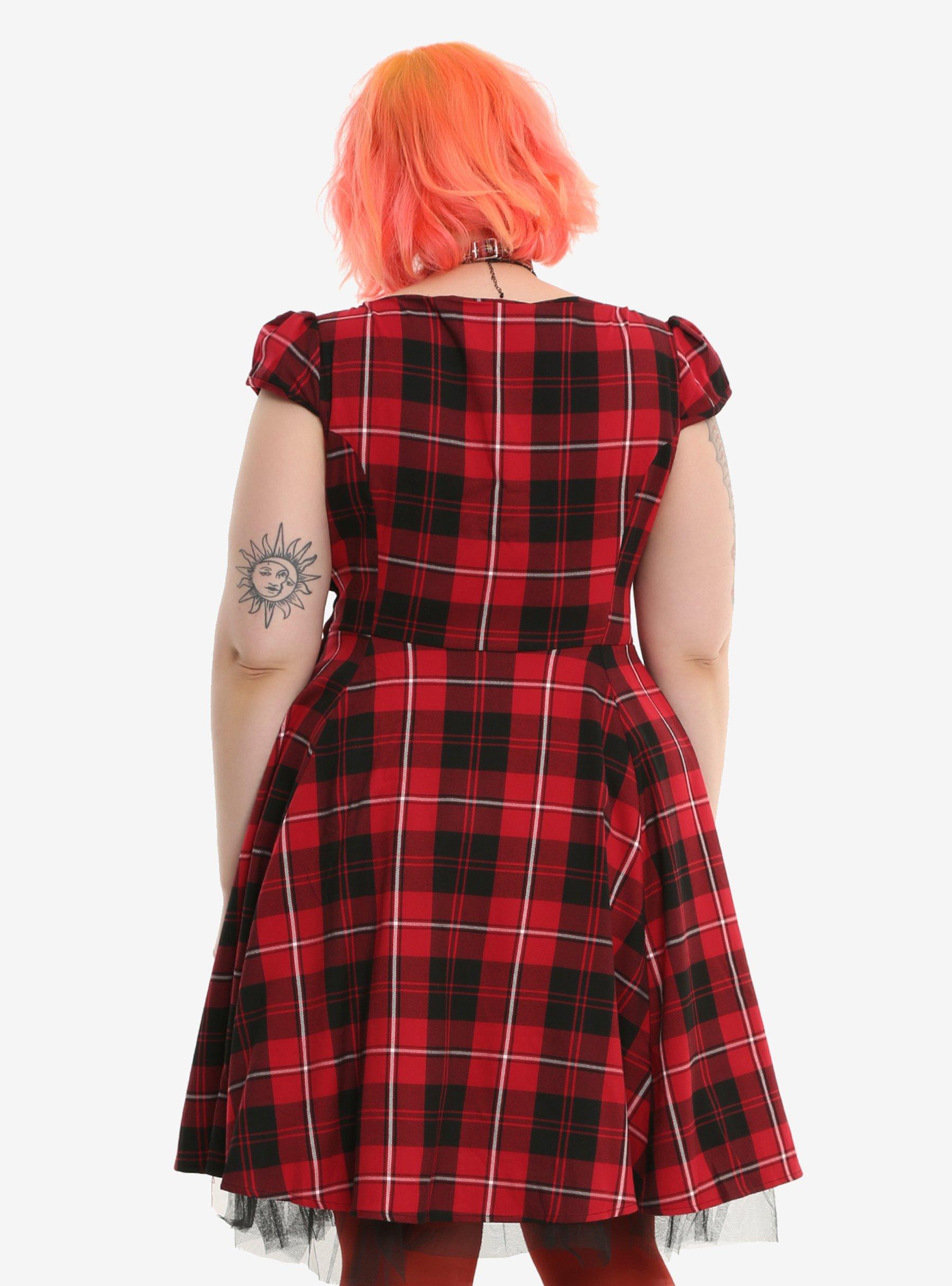 Red Plaid Swing Dress Plus Size, , alternate