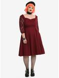 Burgundy Lace Sleeve Swing Dress Plus Size, , alternate