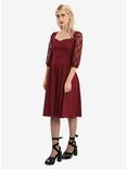 Burgundy Lace Sleeve Swing Dress, , alternate