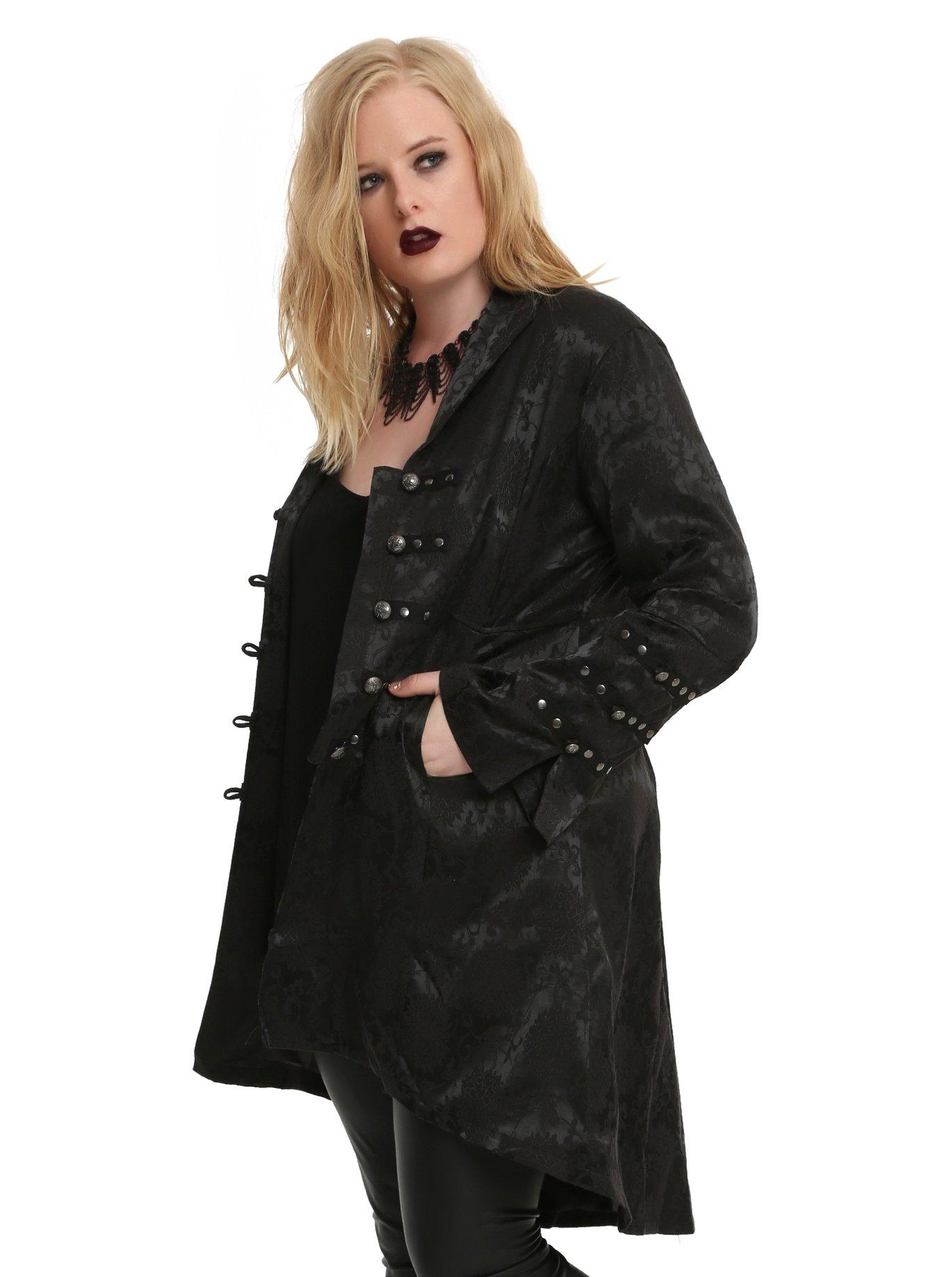 Black Brocade Strap Girls Jacket Plus Size, , alternate