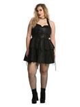 Hearts & Roses Black Corset Ruffle Mini Dress Plus Size, , alternate