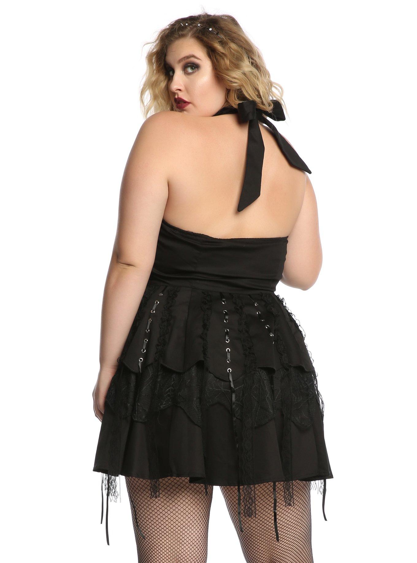 Hearts & Roses Black Corset Ruffle Mini Dress Plus Size, , alternate