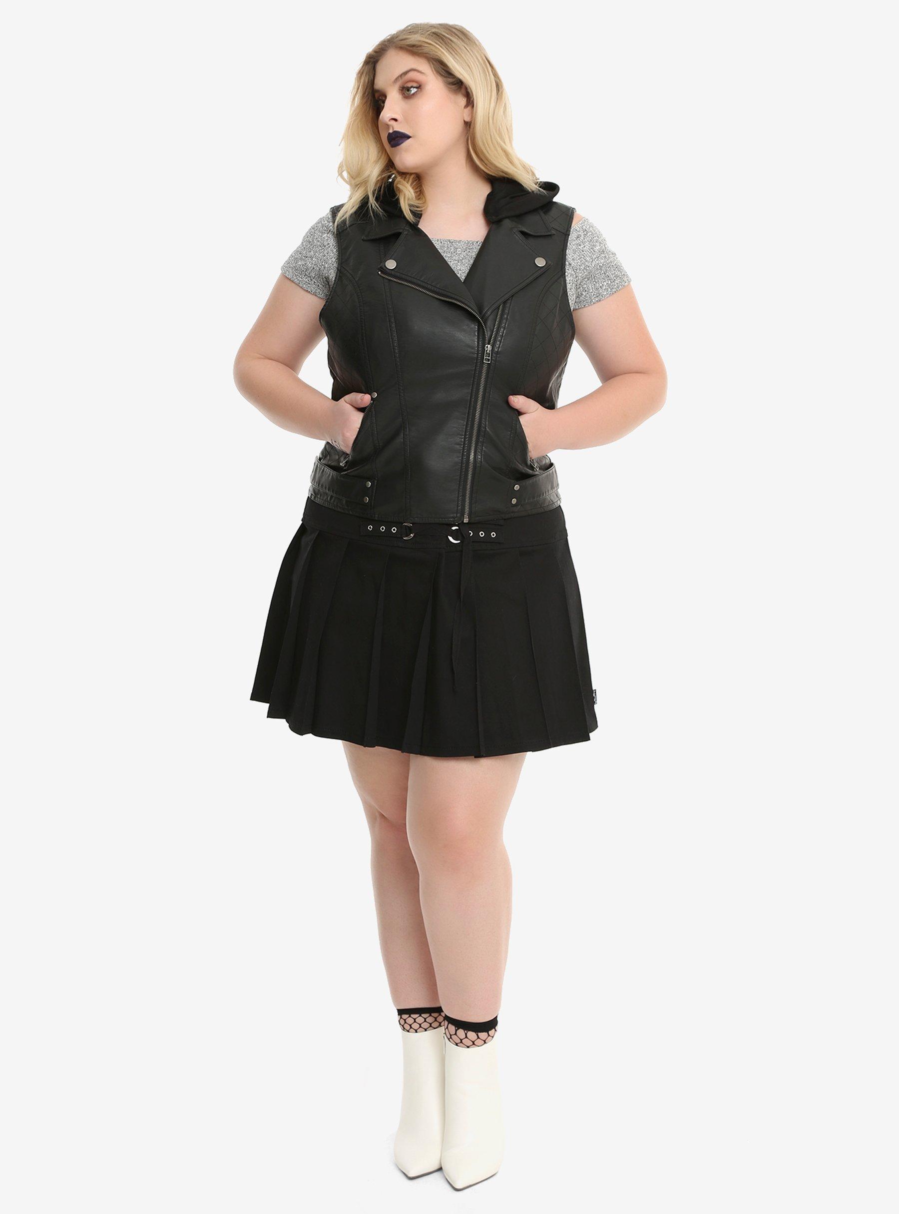 Faux Leather Girls Hooded Moto Vest Plus Size, , alternate