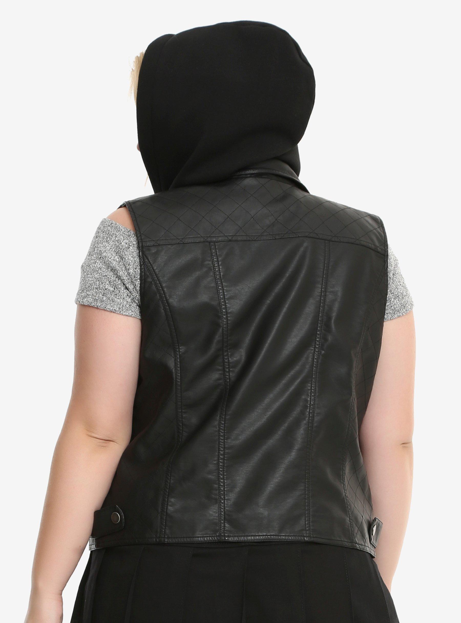 Faux Leather Girls Hooded Moto Vest Plus Size, , alternate