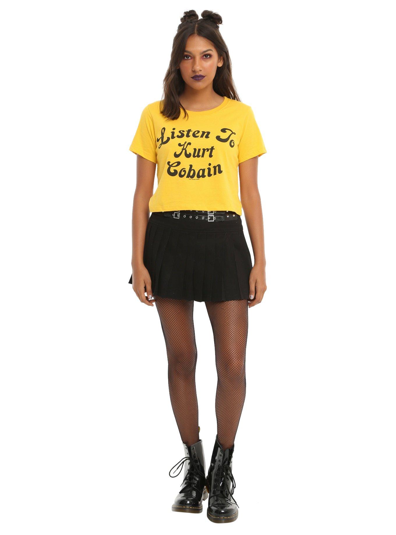 Kurt Cobain Listen Girls Crop Top, , alternate