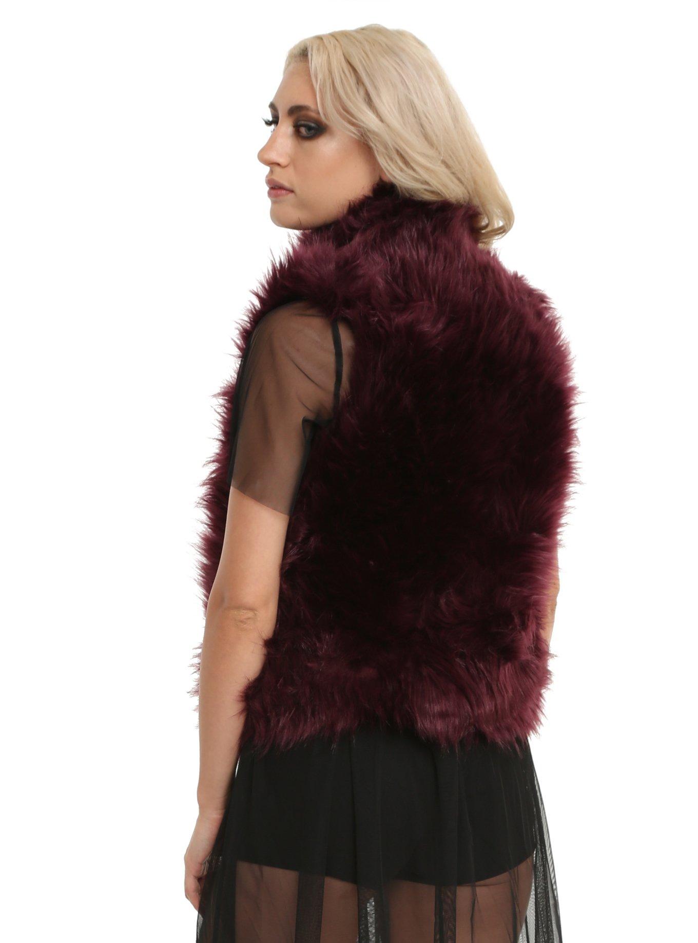 Burgundy Faux Fur Vest, , alternate