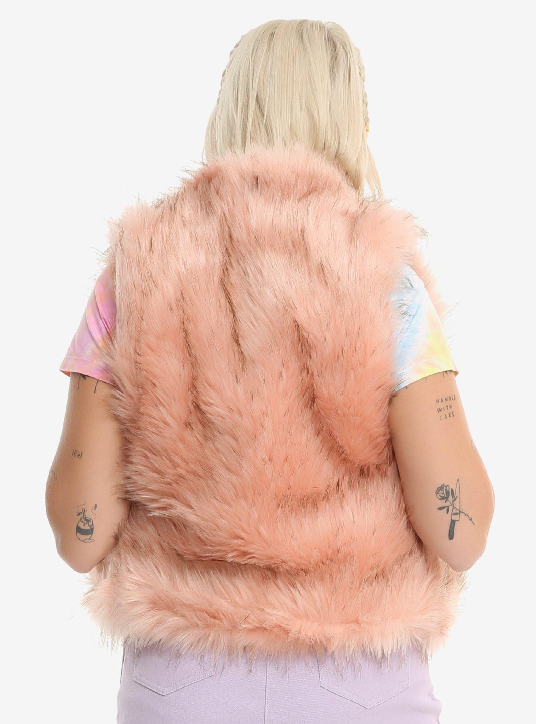 Pink Faux Fur Girls Vest, PINK, alternate