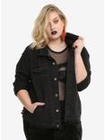 Red Removable Faux Fur Black Denim Girls Jacket Plus Size, , alternate